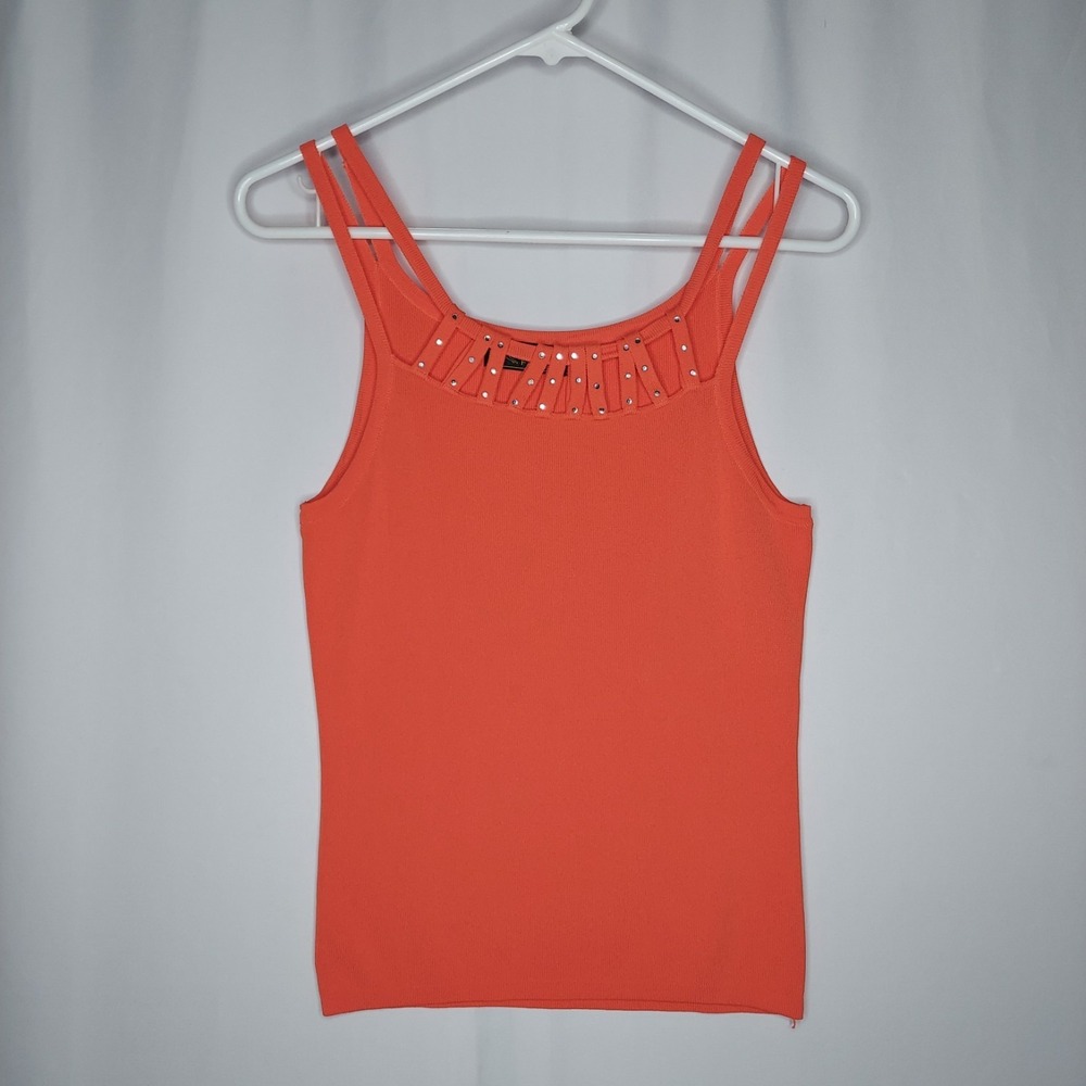 Cal Fashion Sequin Rib Tank‎ Womens XS Orange Strappy Diamond Y2K Going-Out 00s